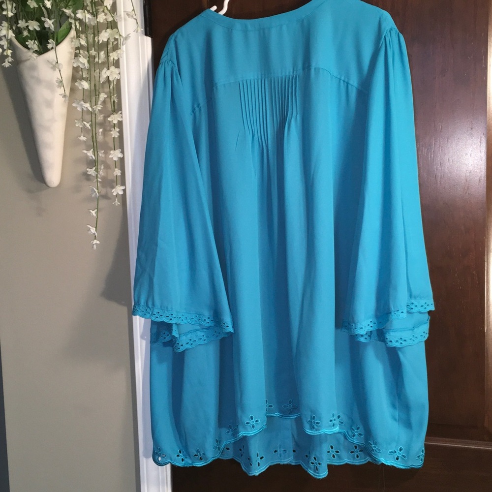 Denim 24/7 Turquoise Button-Front Pintuck Blouse - Picture 5 of 5